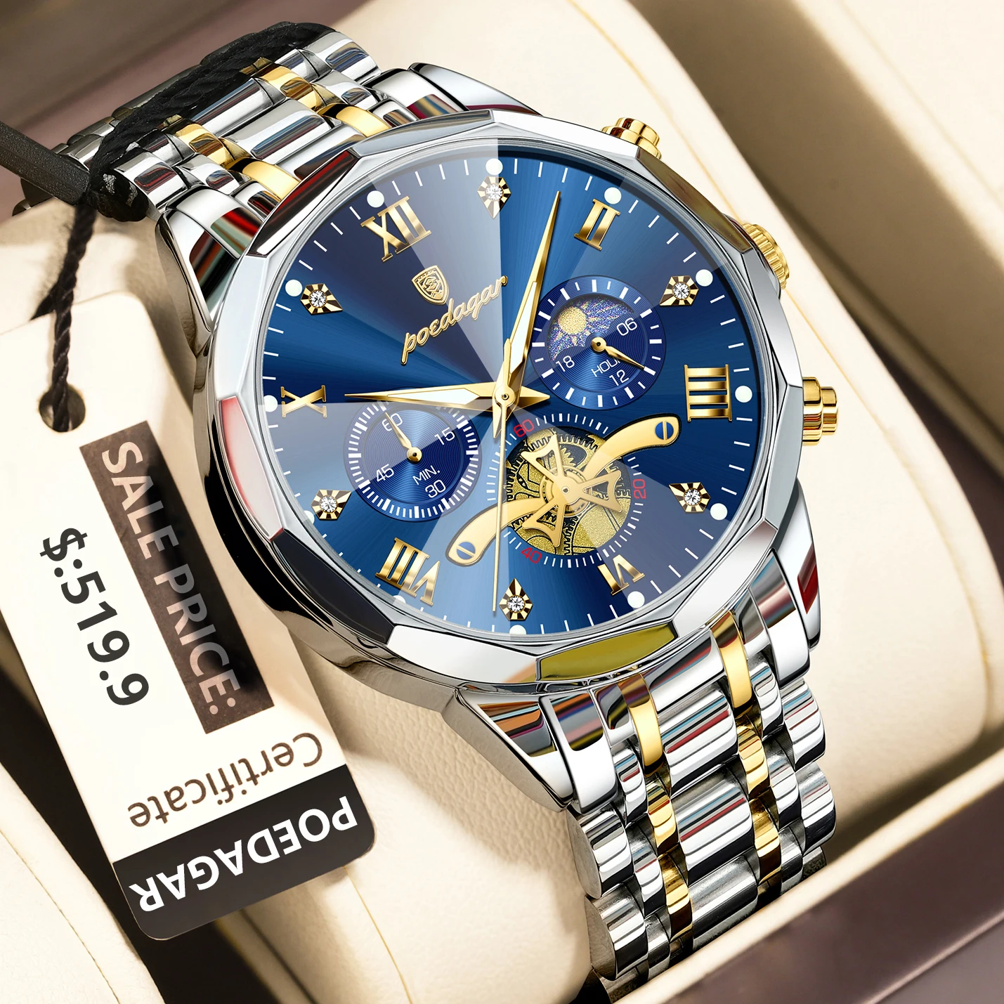 Poedagar Luxury Chronograph Watch – Full Gold